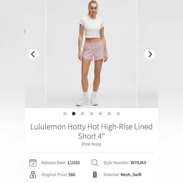 Lululemon NWT Hotty Hot High Rise Lined 4”Shorts Pink Haze Size 12 - Image 7