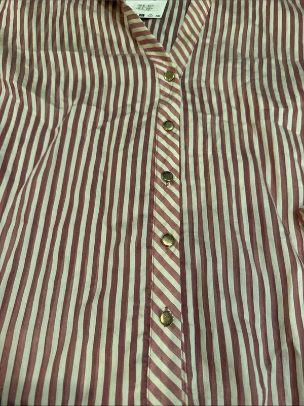 Zara Striped Pink & Cream Button-Up Women's Shirt Size XL NWT - C30-138 - Image 4
