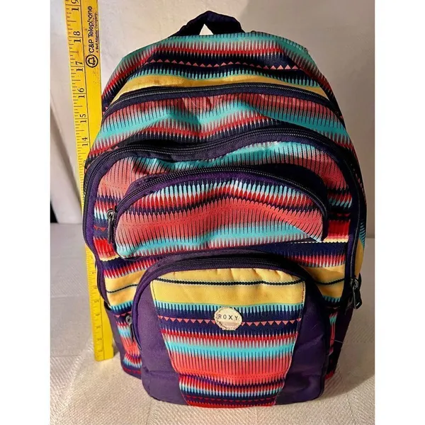 Roxy Bohemian Aztec Print Colorful Multi-Pocket Laptop Compartment Back - Image 7
