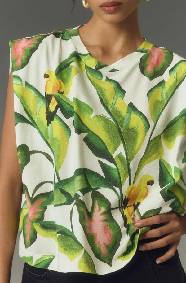 Farm Rio Tropical Foliage Cotton Tee, Size S - Image 5