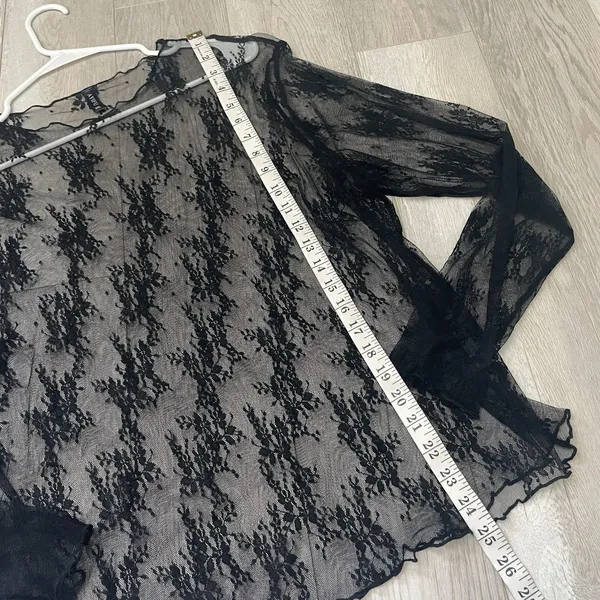 Lace Sheer Top floral long sleeve womens Black (size 2xl) whimsigoth dark boho - Image 6