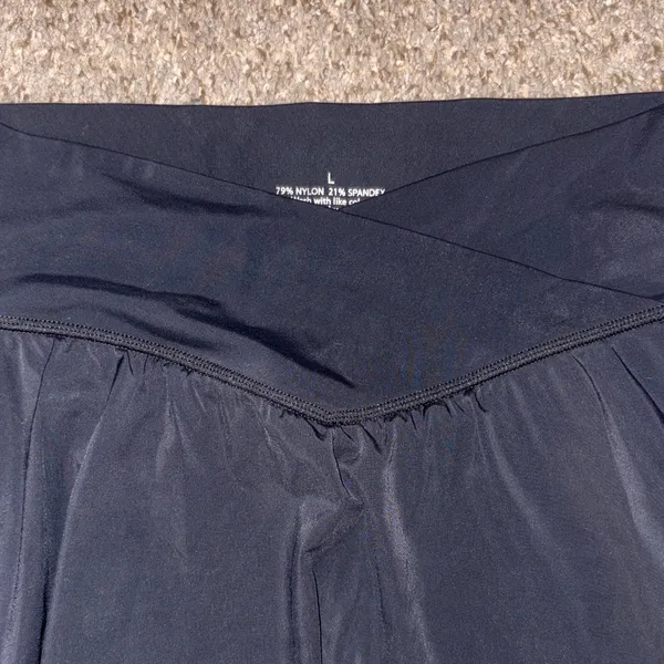 Anthropologie Black Flared Mini Skirt with cross over waist band LG - Image 6
