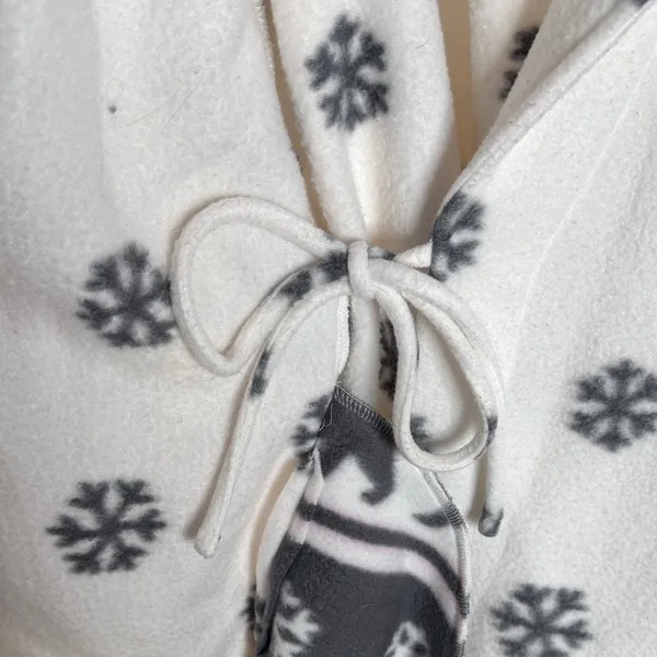 Vintage Earth Angels Fleece Robe White Gray Snowflake Bear Print Belted Large - Image 7