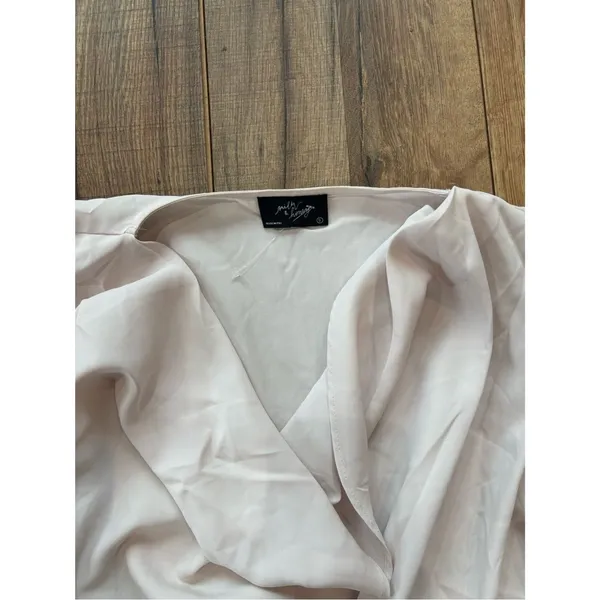 Milk & Honey Ivory Wrap Crop Blouse Puff Sleeve Size S Feminine Tie Waist - Image 2
