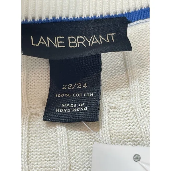 Lane Bryant Cable Knit Sweater Womens 22/24 Cream V-Neck 100% Cotton Preppy NWT - Image 5