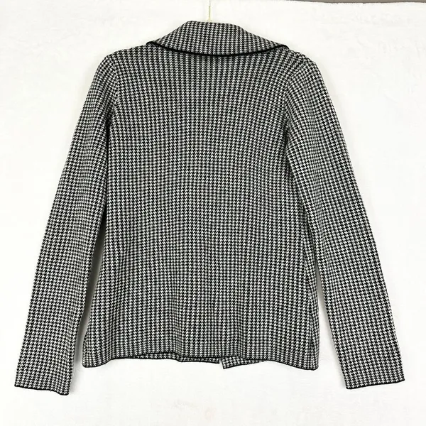 Bartolini Wool Cashmere Houndstooth Cardigan Sweater Jacket Size Medium Black - Image 2