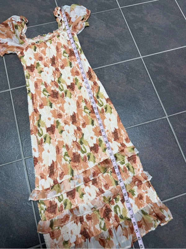 Abercrombie & Fitch Smocked Short Sleeve Floral Ruffle Midi Dress Orange Small - Image 10