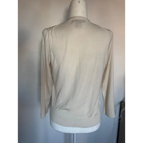 Banana Republic Womens Silk Blend Cardigan Sweater Cream Petite‎ Medium PM - Image 2