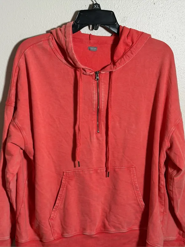 Aerie‎ Women Orange Coral Half-Zip Hooded Pullover Sweatshirt Sweater size M - Image 2