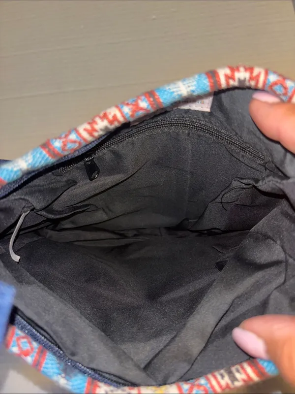Canyon Sky Blue Denim Bag With Southwestern Embroidery Along Edges Multicolored - Image 6