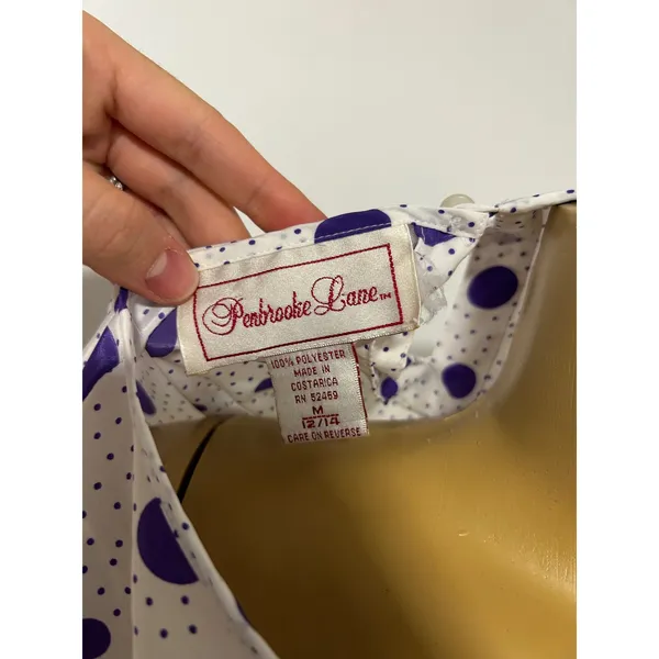 Penbrooke Lane Vintage Purple Polka Dot Short Sleeve Blouse White Size M 12/14 - Image 3