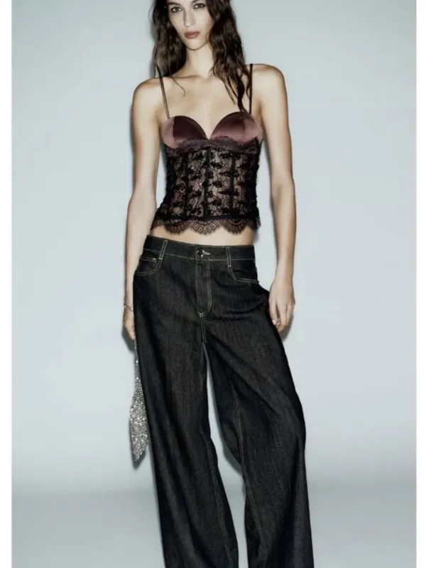 Zara Sequin Lace Corset Top (S) - Image 2