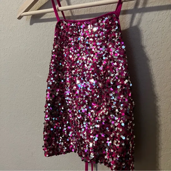Love & Piece Collection Hot Pink Sequin Halter Crop Top - Image 2