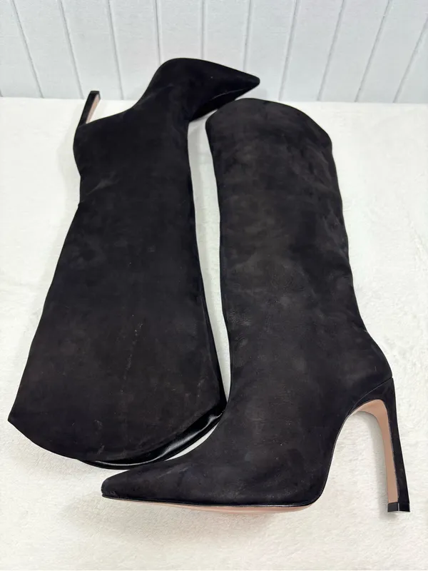 SCHUTZ Black Suede MARYANA SCULPT LEATHER BOOT Pointed Stiletto Boots Size 9B - Image 10
