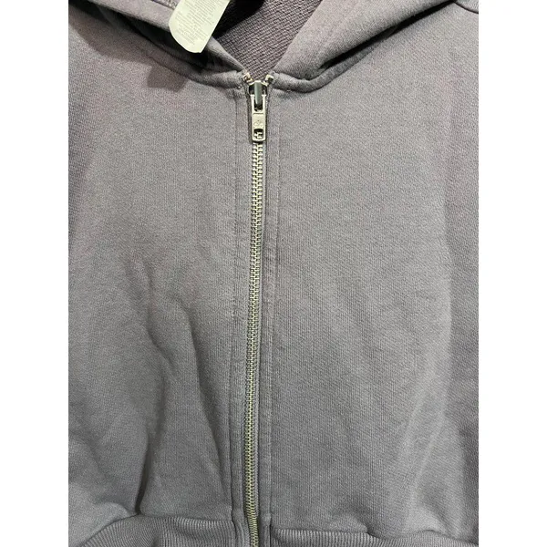 Alo Cropped Hoodie With Full Zip & Hood XS Soft Cotton Blend Charcoal Gray - Image 4