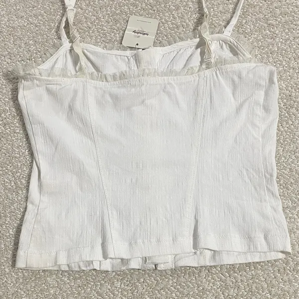 Free People White Lace-Trimmed Tank Size S - Image 5
