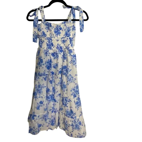 Altar'd State Tie Shoulder Blue and white midi dress size XS - Image 2