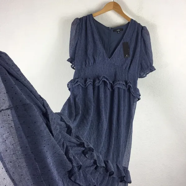 NWT Lulus Know Your Heart Midi Dress Medium Dusty Blue Polka Dot Ruffled - Image 15