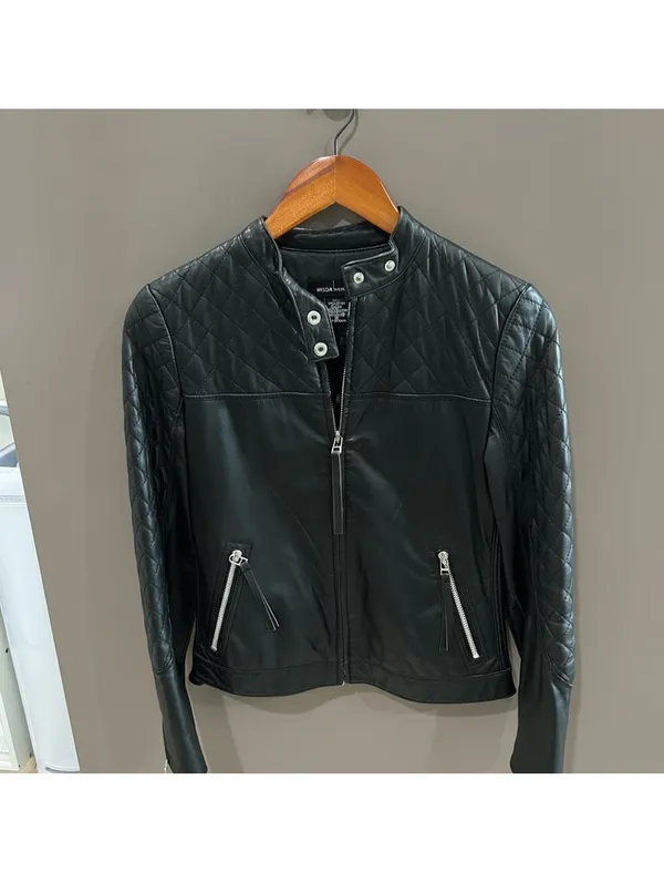 Genuine Leather Women's Quilted Black Moto Jacket XS Y2K Biker Edgy Indie Rocker - Image 2