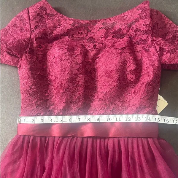 Women’s Full Length Burgundy Prom Bridesmaid Dress Short Sleeve Zip Back Size 10 - Image 10