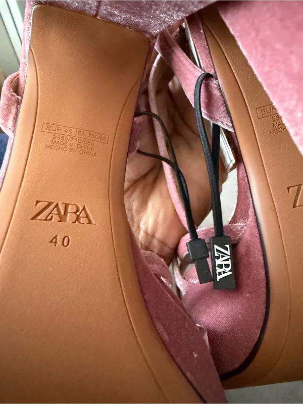 Zara Pink Velvet Platform Block Heel Sandals - Image 10
