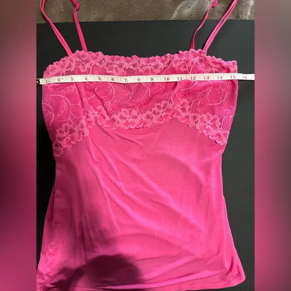 Y2K Hot Pink Slip Cami Tank Top Lace Adjustable Straps Women’s Sz L Vintage EUC - Image 5
