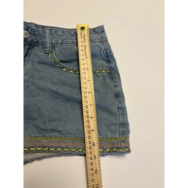 SHEIN Embroidered Denim Shorts Womens Boho Festival Y2K Blue Size S/M - Image 8