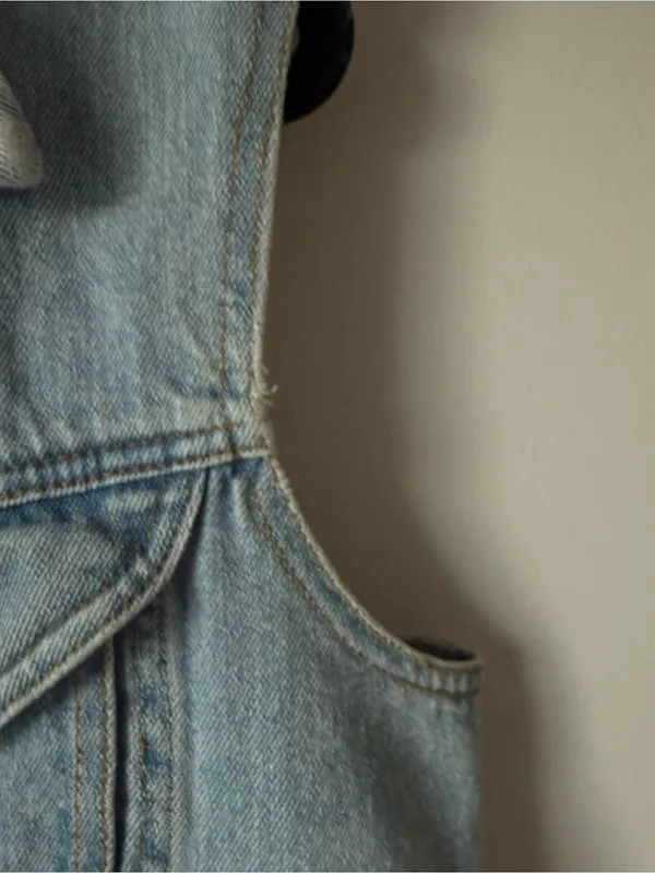 VTG Y2K SHE SAID Denim Vest Jacket Light Blue Light Wash Barn Vest Cotton L - Image 6