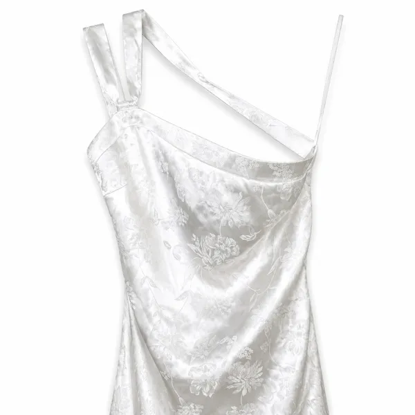 NEW Lulus Yvonne Ivory Jacquard Satin One-Shoulder Open Back Mini Dress Small - Image 7