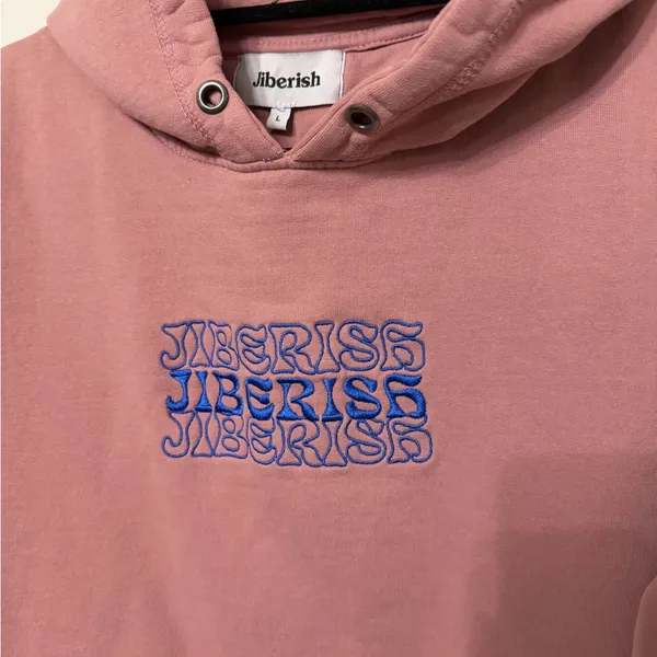 JIBERISH embroidered hoodie pink blue size‎ large - Image 2