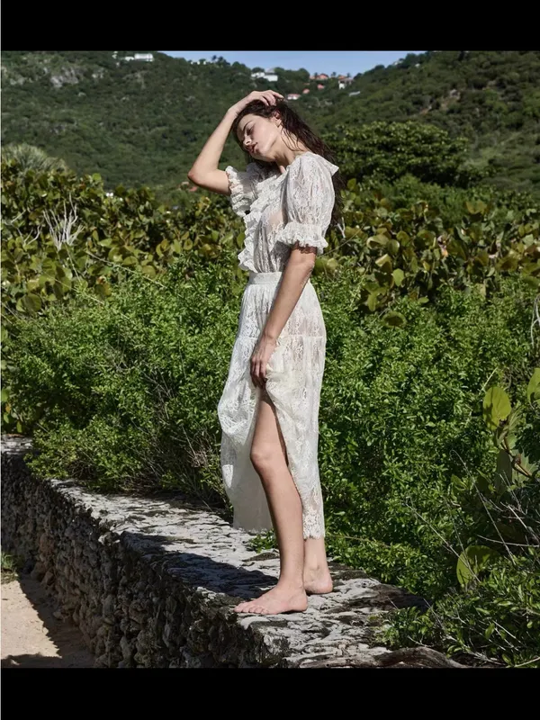 Doen Cream Lace Midi Skirt, S - Image 7