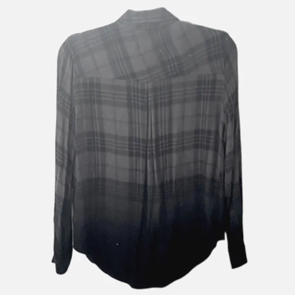 RAILS Hunter Charcoal Jet Dip Dye Plaid Button Down Shirt S Small Flannel Grunge - Image 11