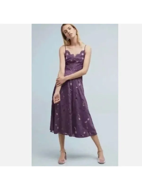 Anthropologie Moulinette Soeurs Scalloped Lace Eyelet Midi Dress Purple 0 - Image 3