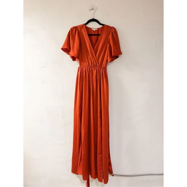Baltic Born Sicily Satin Maxi Dress in Rust Small - Image 2