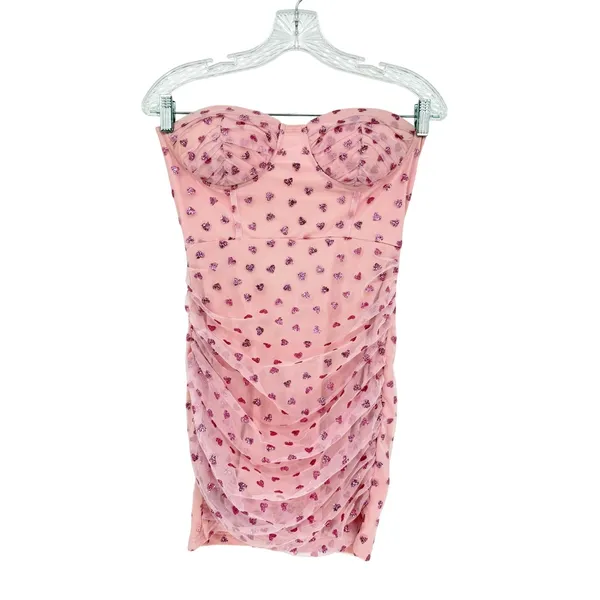 Superdown Fifi Mesh Mini Dress Womens S Pink Heart Coquette Barbiecore Romantic - Image 5