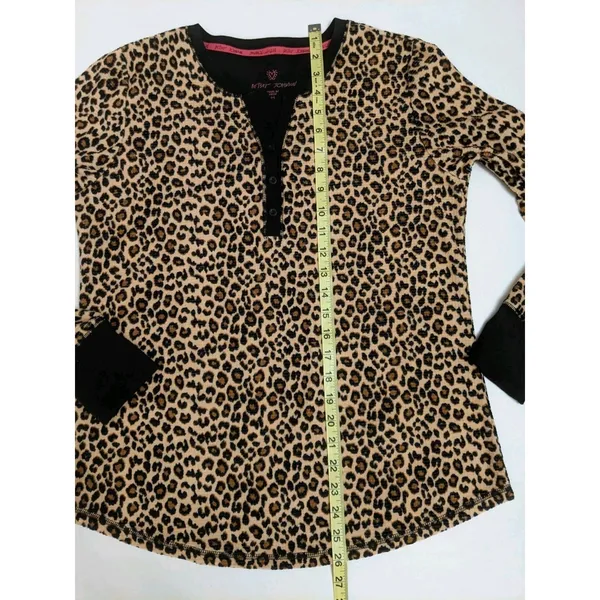 Betsey Johnson Henley Leopard Pajama Sleep Shirt Top Sz M 90s Chic Lounge Casual - Image 3
