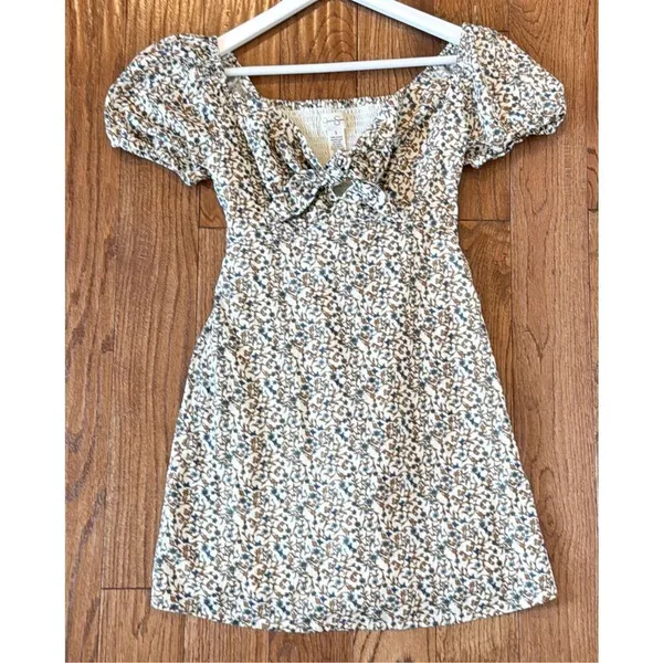 Jessica Simpson floral puff sleeve tie bust mini dress small - Image 9