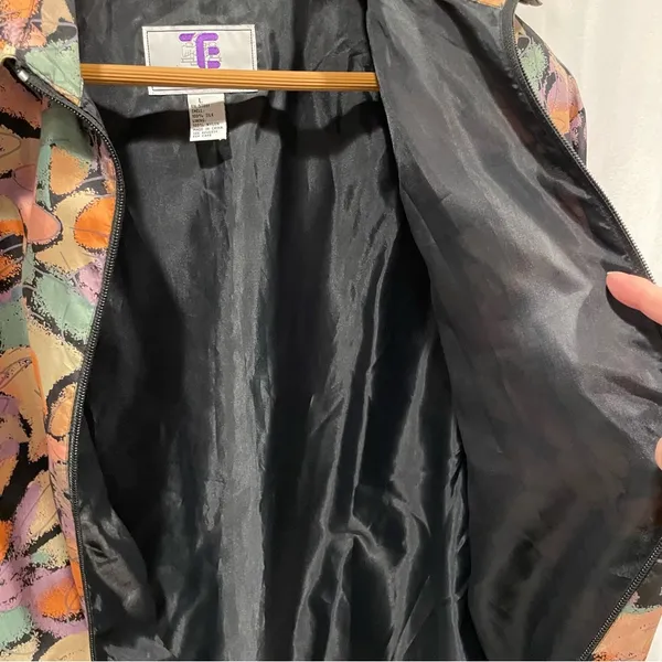 Funky vintage pastel earth tones silk Oleg Cassini track jacket pockets - Image 3