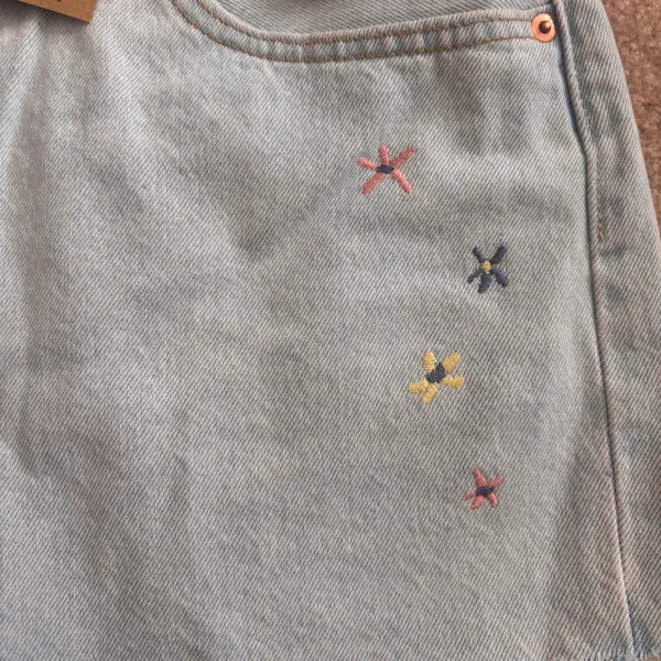 Levis 501 Original‎ High Rise Jean Shorts Light Wash Embroidered Flower 32 NEW - Image 3