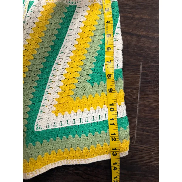 Boho Crochet High-Waisted Shorts -‎ Green & Yellow Stripe - Festival Read - Image 3