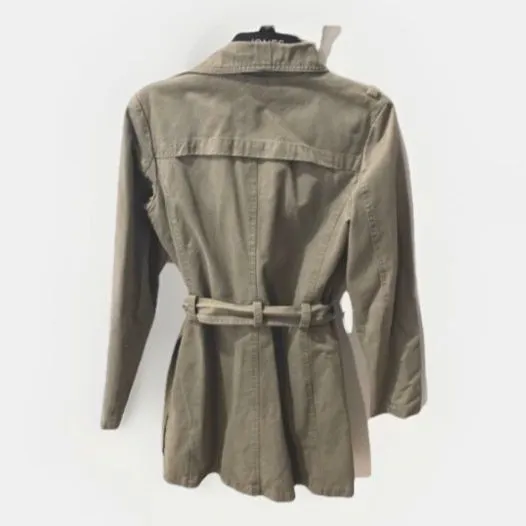 H&M Classic Belted Trench Coat Women's 6 Midi Twill Classic Jacket Olive Green - Image 8