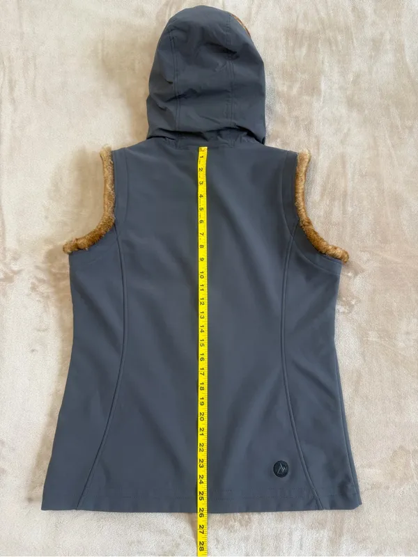 Marmot Furlong Softshell Vest Full Zip Faux Fur Lined Hooded Charcoal Gray Large - Image 7