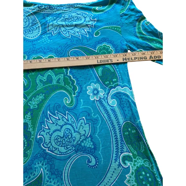 Tori Richard Honolulu XXS Blue Green Paisley Tunic Dress Bell Sleeve Stretch - Image 5