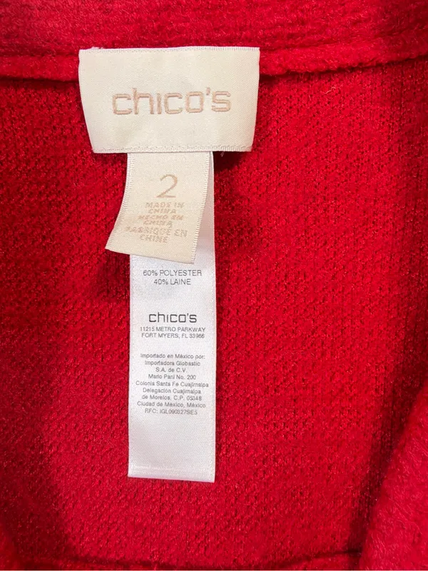 Chico's Wool Blend Red Bouclé Button-Front Pea Coat Size 2 - Image 5