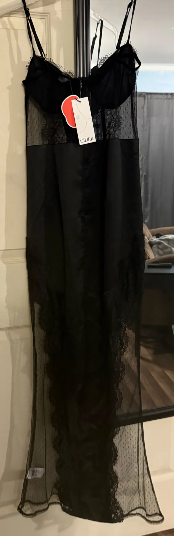 Cider Black Satin Lace Dress - Image 4