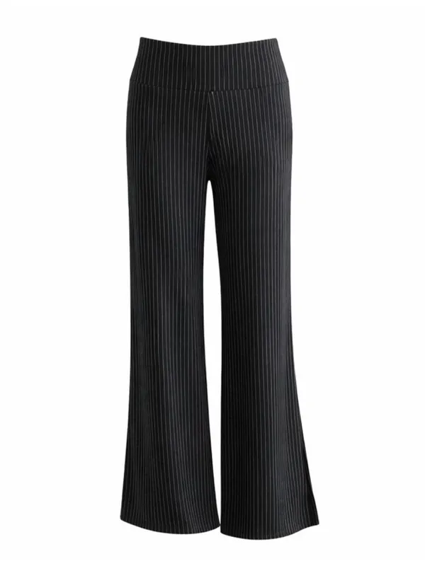 Betabrand Dress Pant Yoga Pants M Black Pinstripe High Rise Wide Leg Pull On - Image 2
