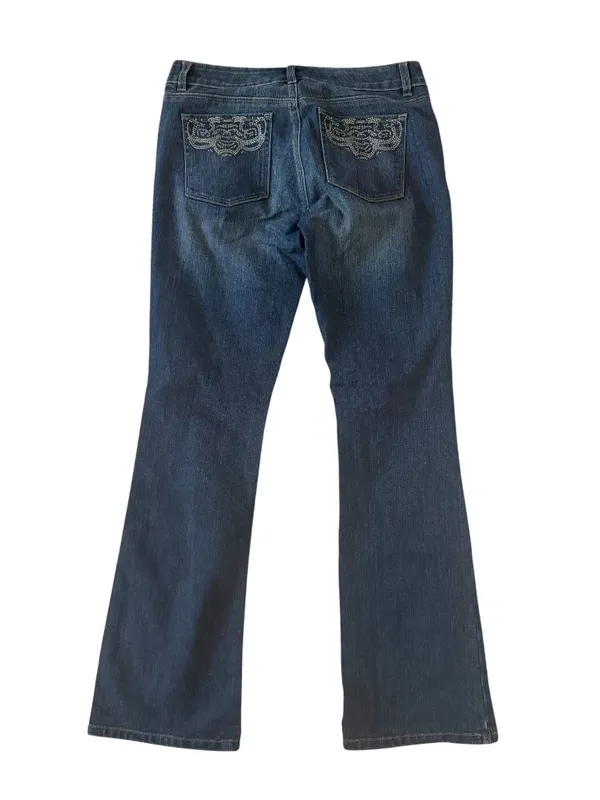 WHITE HOUSE BLACK MARKET WHBM Blanc Dark Wash Embellished Jeans Size 8 - Image 2