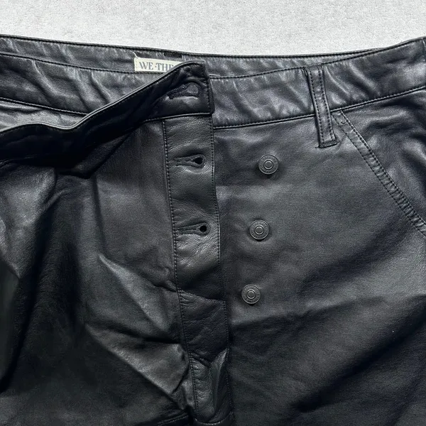 We The Free Leather Mini Skirt Black Size 31 Free People Button Front Moto Skirt - Image 4
