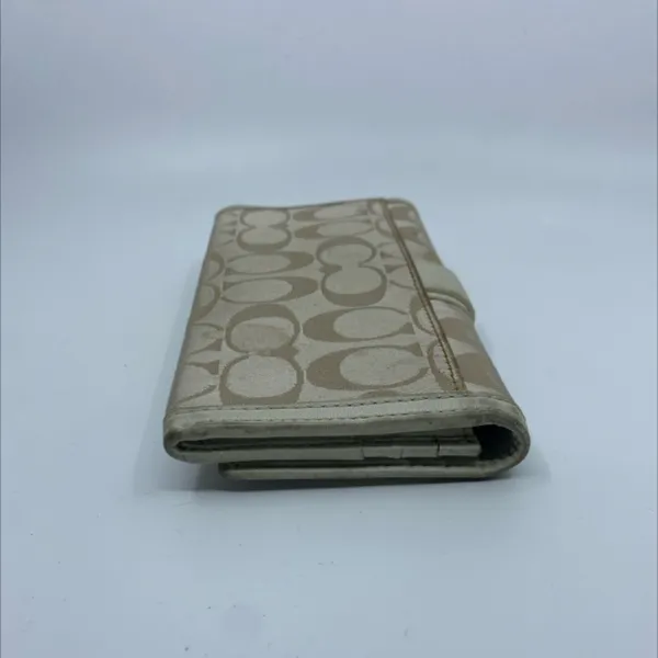 Coach Signature C Buckle Flap Beige Cream Canvas Leather Wallet - Image 3