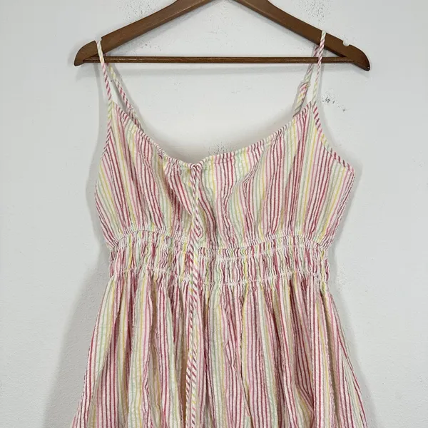 Maison Me Chrissy Dress Striped Rainbow Seersucker Sundress Midi Dress Babymoon - Image 4